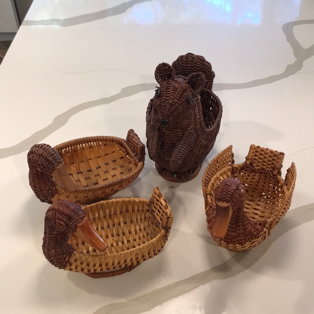 Set of 4 Wicker Duck and Squirrel Baskets